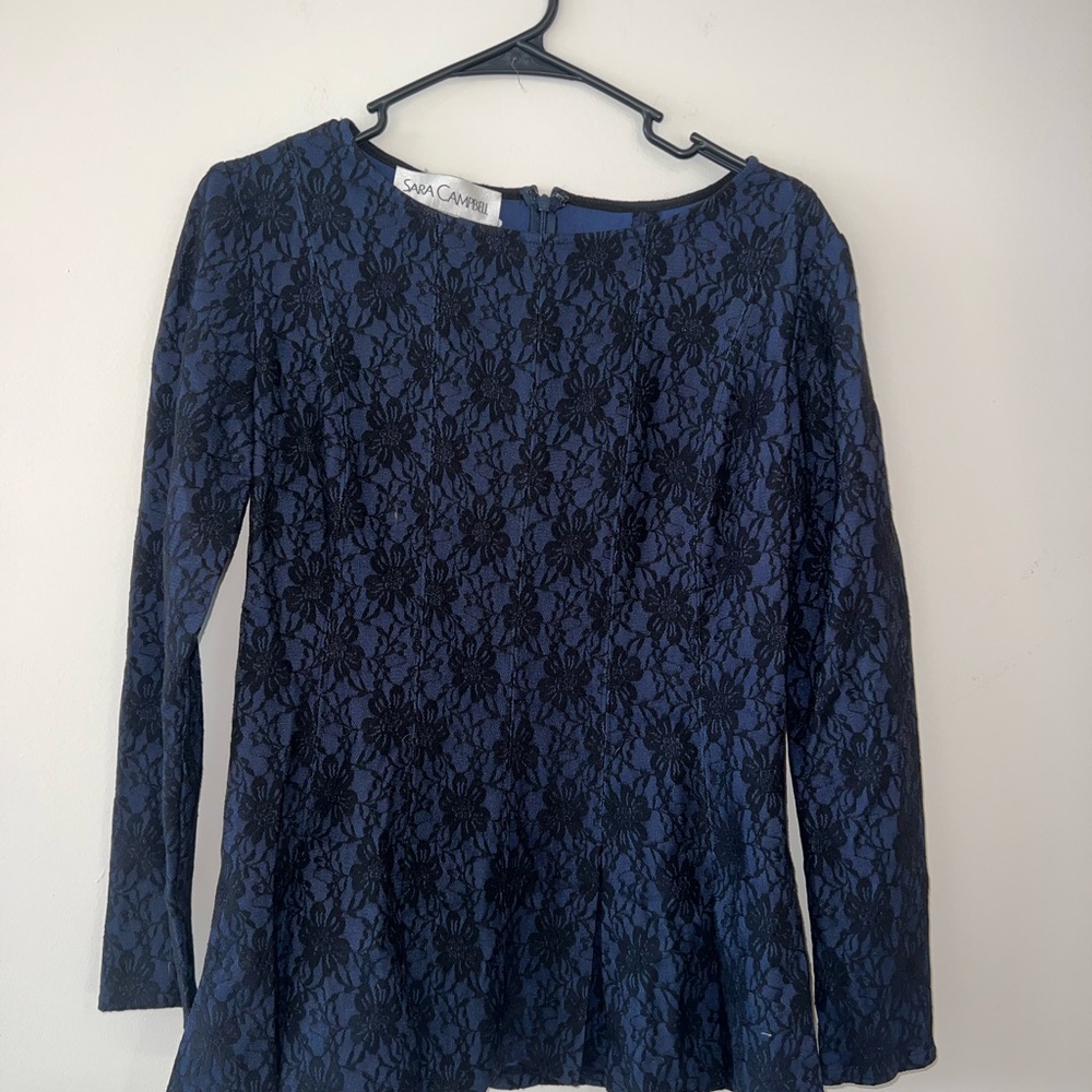 Sara Campbell Blue Long Sleeve Fitted Peplum Blouse
